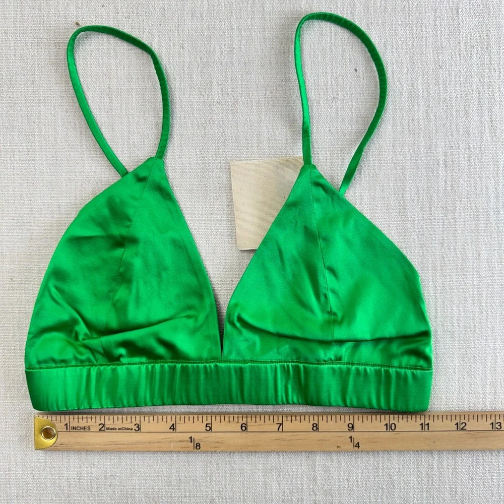 SER.O.YA Kelly Green Silk Bralette Top V-Neck Adjustable Straps Size X‎ Small